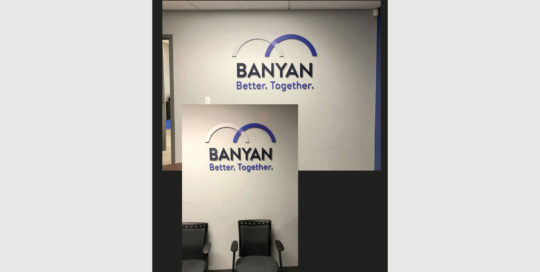 Banyan wall sign and install